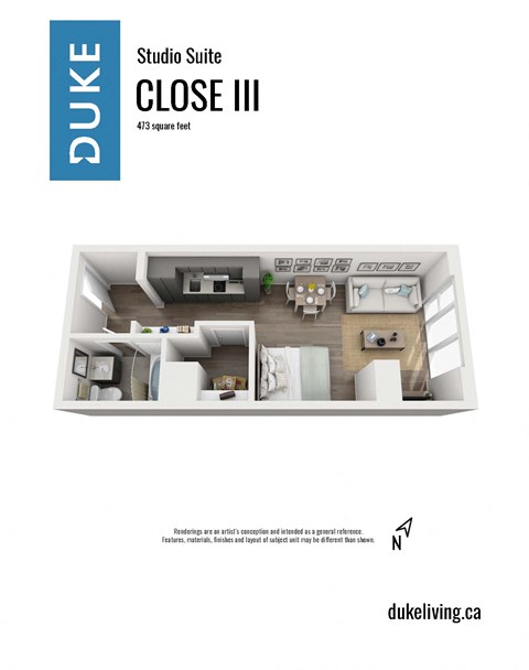 Floor plan for studio, 1 bath, 473 sqft